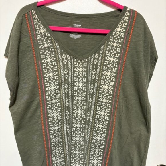 SONOMA WOMANS 100% COTTON OLIVE V-NECK PULLOVER. SZ. 1X - Picture 1 of 4